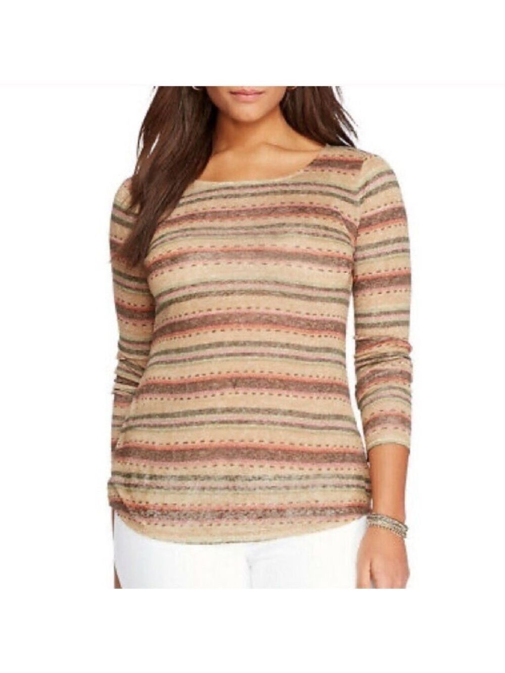 Ralph Lauren Earthy Striped Knit Top Linen Medium